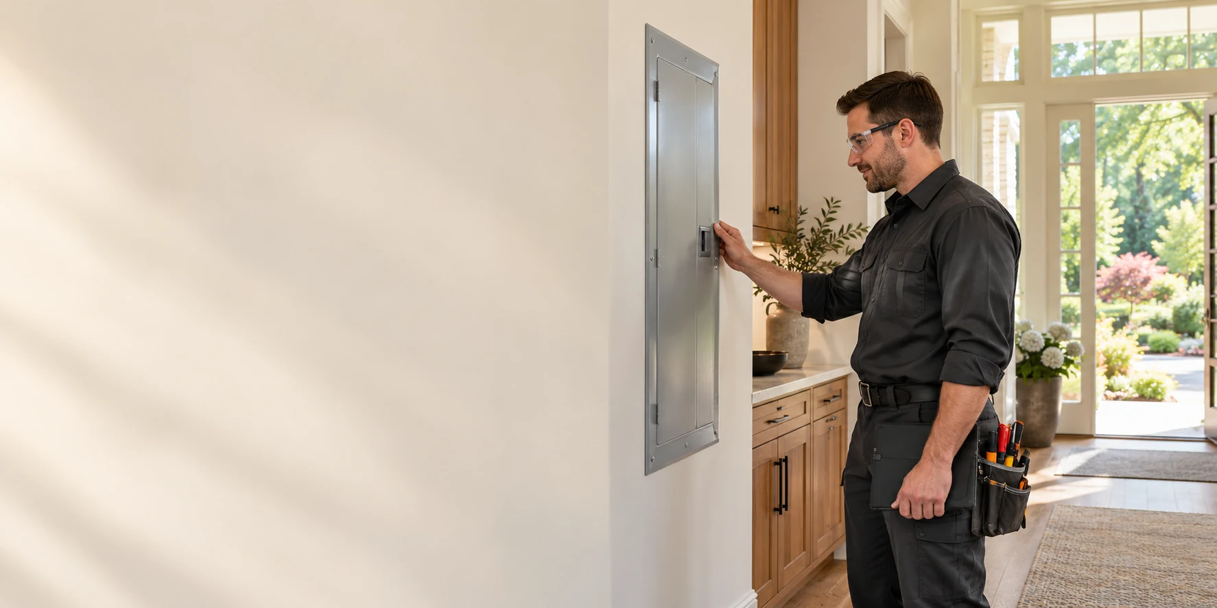 Illustrative residential electrical service scene for Aurora