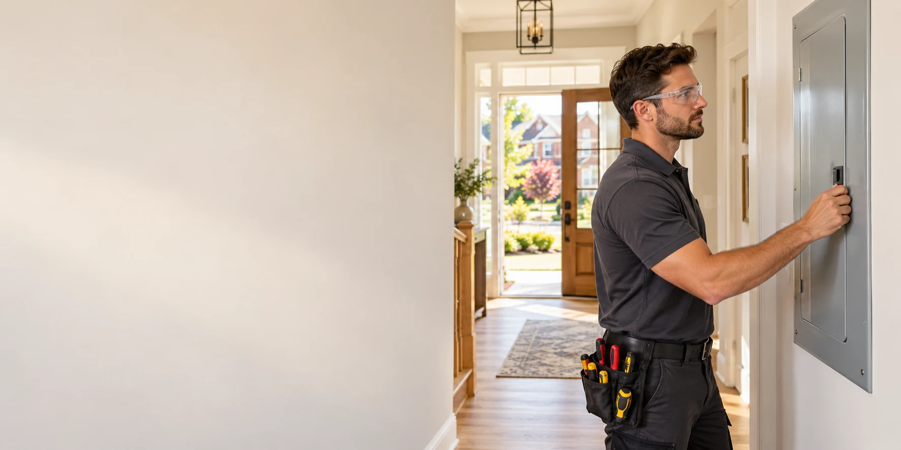 Illustrative residential electrical service scene for Bradford